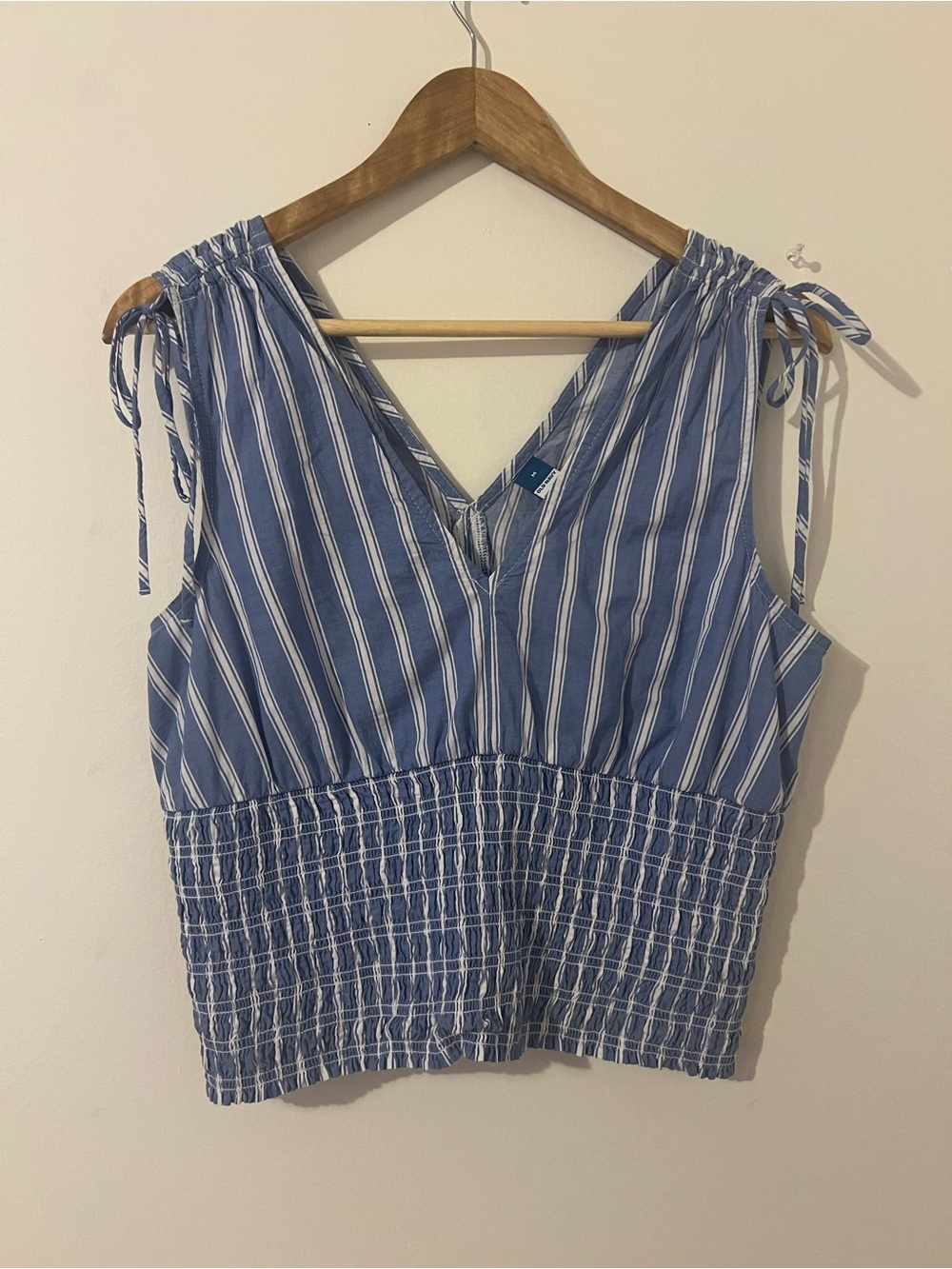 Old Navy Striped Blue Tie-Shoulder Smocked Waist Women's Top